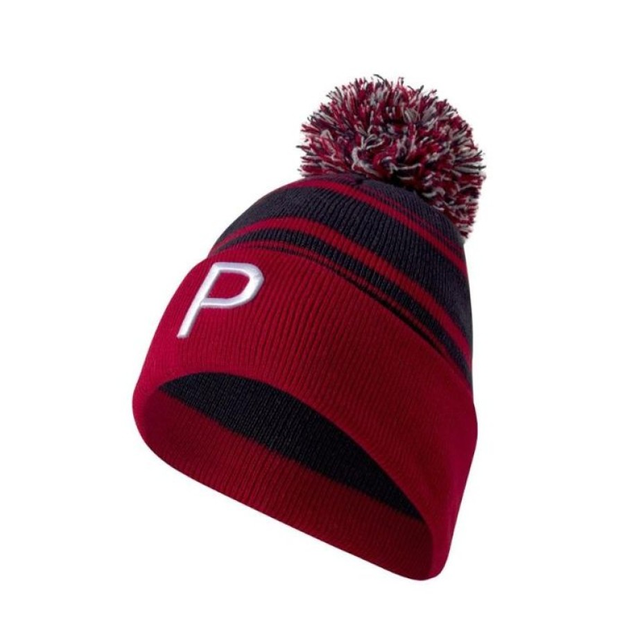 Puma Bonnets & Bandeaux | Puma - Bonnet Pompon Amovible - Bleu Marine/ Rouge