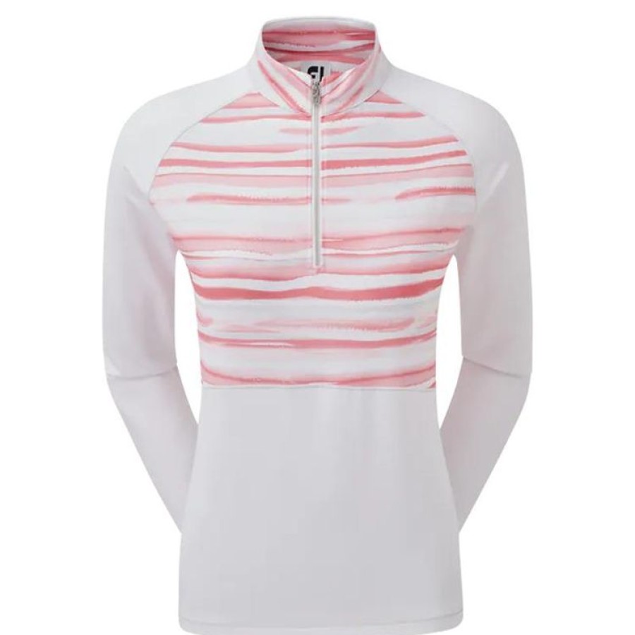 Footjoy Jupes & Robes | Footjoy - Pull Technique Femme 1/2 Zip - Blanc-Rose