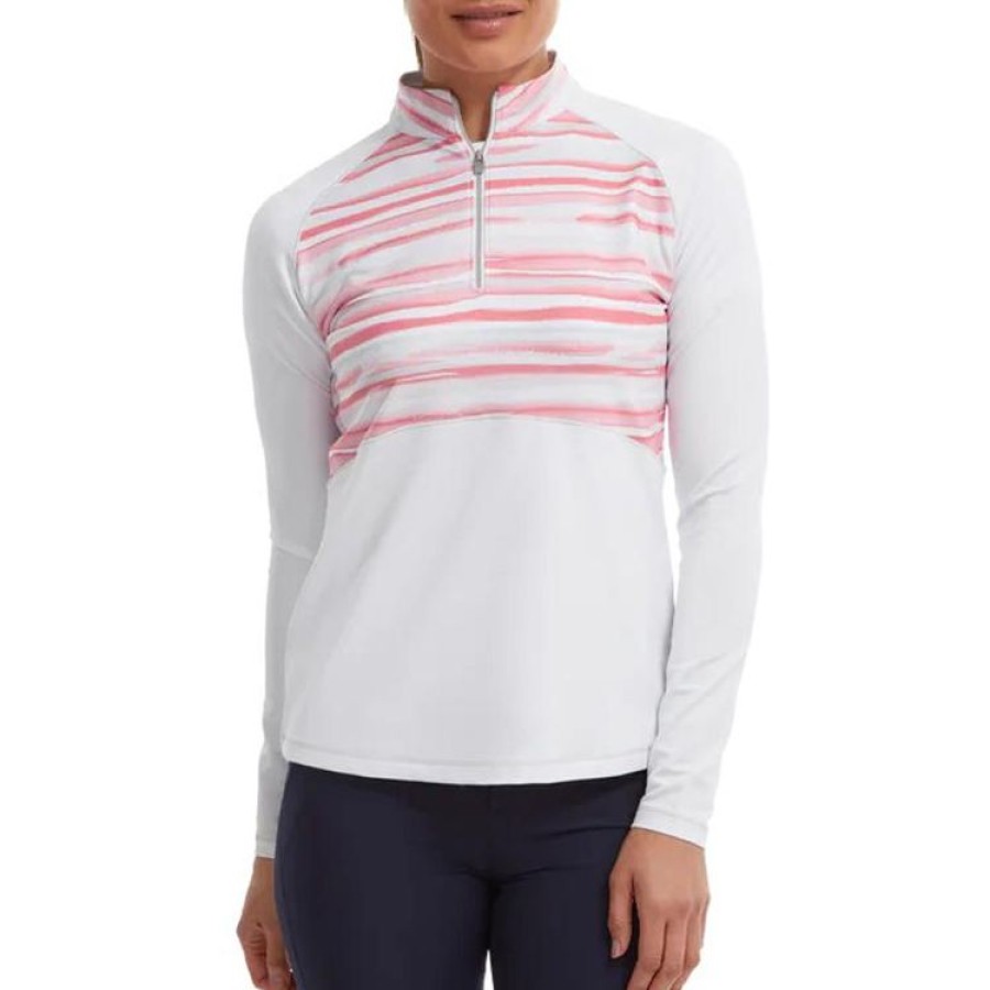 Footjoy Jupes & Robes | Footjoy - Pull Technique Femme 1/2 Zip - Blanc-Rose