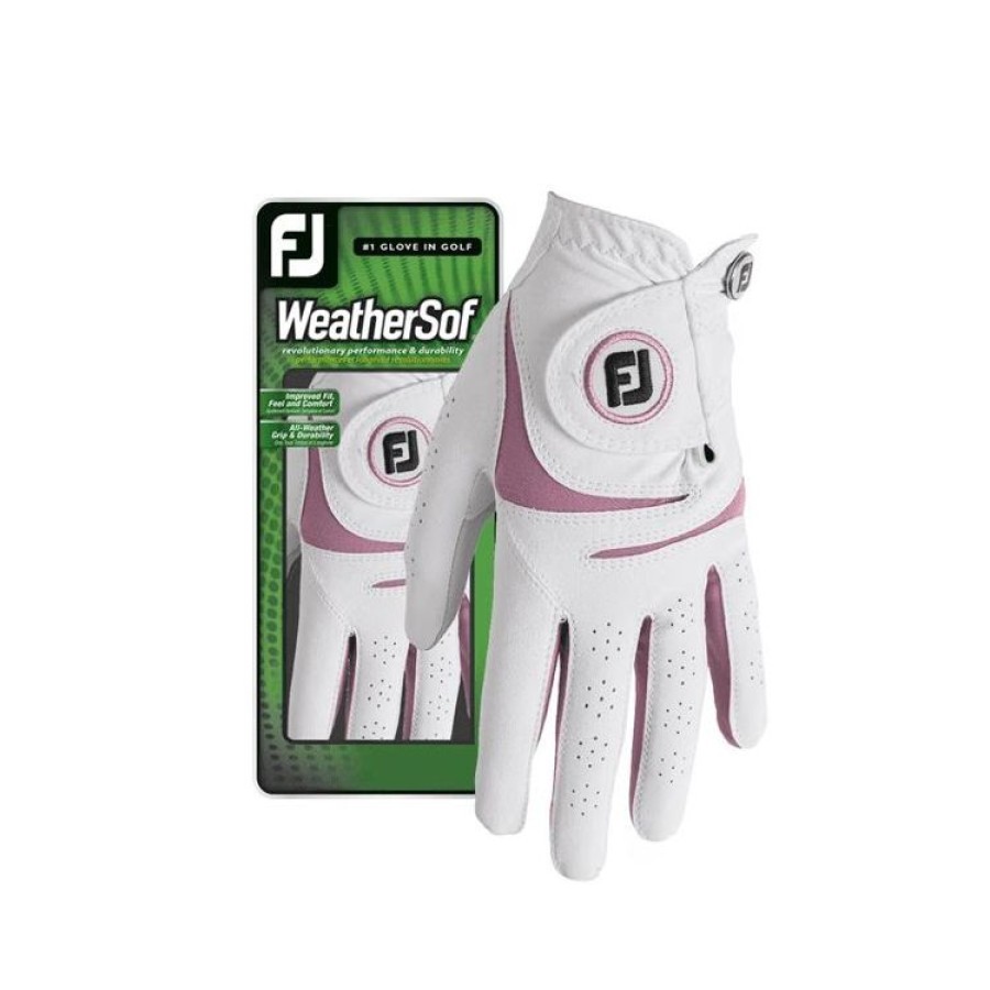 Footjoy Gatnts De Golf | Footjoy Gant Weathersof Femme Droitiere Blanc/Rose